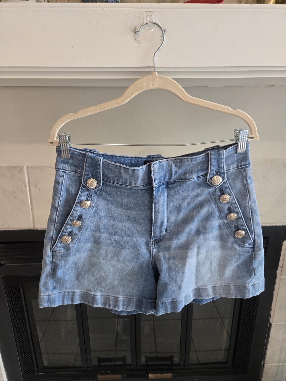 White House Black Market Light Blue Denim Shorts with Silver Buttons
